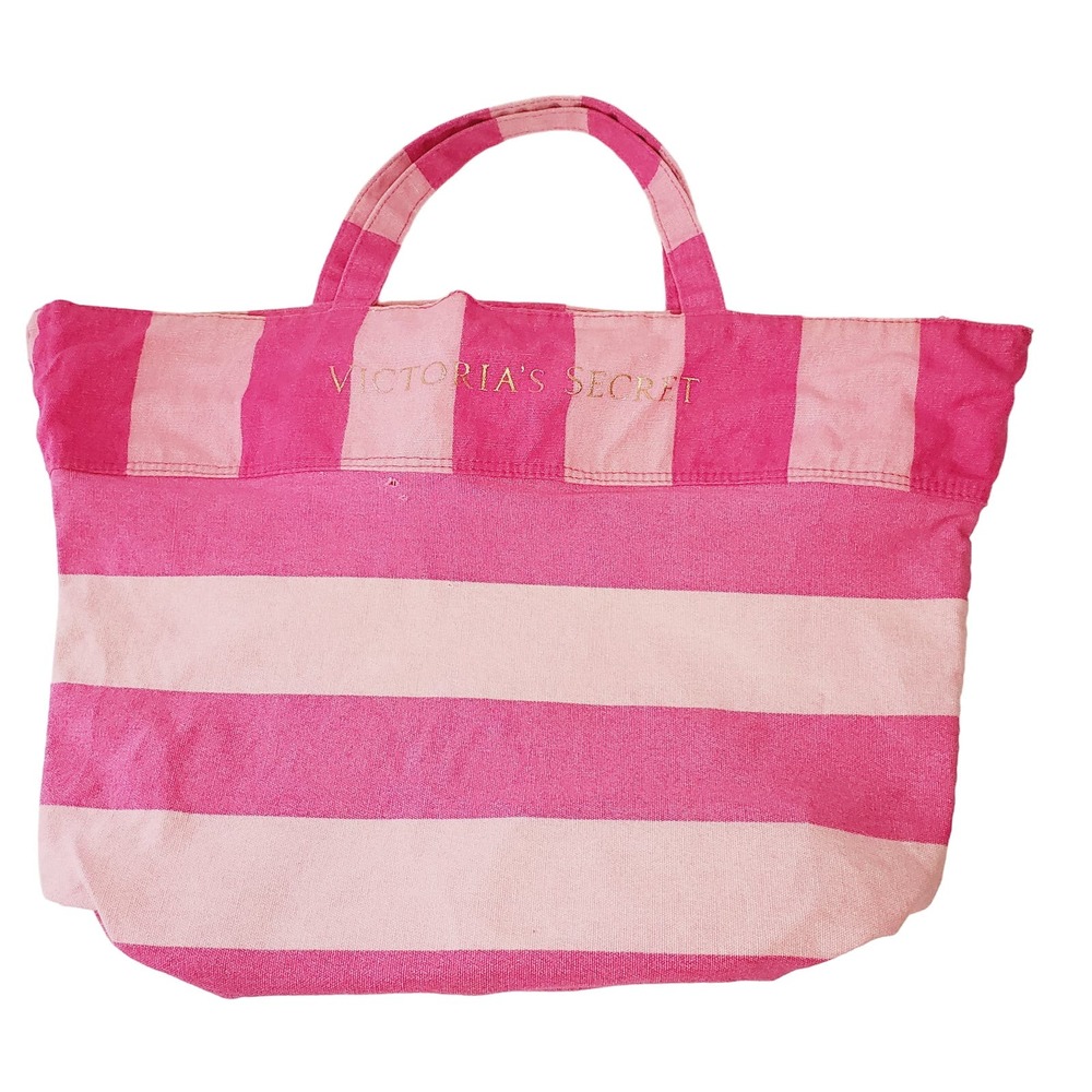 Retro '07 Victoria's Secret Official Pink Striped Cloth Duffel Tote Weekend Bag
